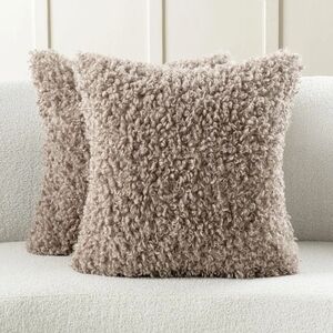 Futei NWT 2pc 16" Faux Shearling Decorative Square Pillow Covers In Beige